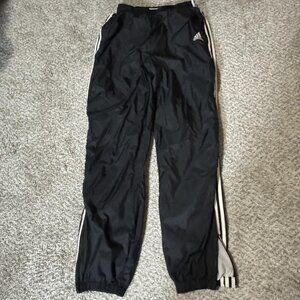 Vintage Adidas Pants Mens Medium Black Track Nylon Lined Zip Ankle 3 Stripe 00s